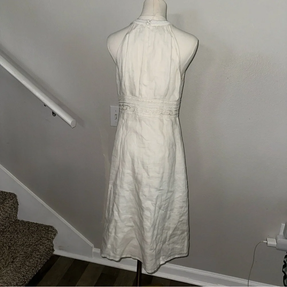 Ann Taylor Halter Beaded  lined Linen Midi Dress Off White S 8 EUC Hidden Zipper - Picture 8 of 8